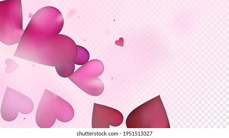 Flying Hearts Vector Confetti. Valentines Day Romantic Pattern. Luxury Gift, Birthday Card, Poster Background Valentines Day Decoration with Falling Down Hearts Confetti. Beautiful Pink Glitter