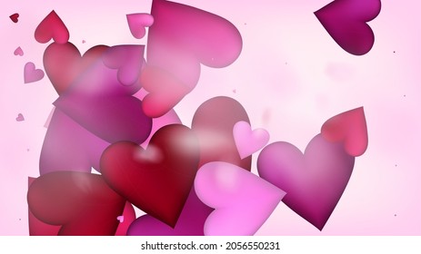 Flying Hearts Vector Confetti. Valentines Day Wedding Pattern. Beautiful Pink Glitter Valentines Day Decoration with Falling Down Hearts Confetti. Luxury Gift, Birthday Card, Poster Background