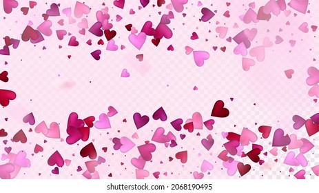 Flying Hearts Vector Confetti. Valentines Day Wedding Pattern. Beautiful Pink Glitter Valentines Day Decoration with Falling Down Hearts Confetti. Rich VIP Gift, Birthday Card, Poster Background