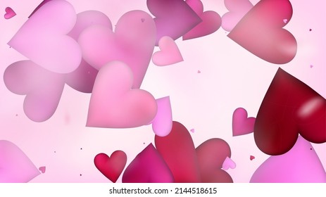Flying Hearts Vector Confetti. Valentines Day Romantic Pattern. Luxury Gift, Birthday Card, Poster Background Valentines Day Decoration with Falling Down Hearts Confetti. Beautiful Pink Frame