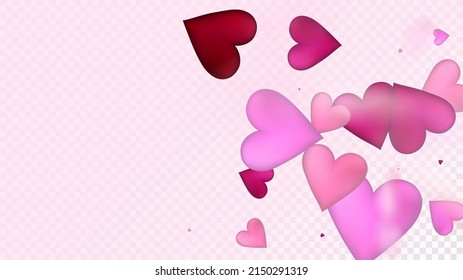 Flying Hearts Vector Confetti. Valentines Day Tender Pattern. Beautiful Pink Glitter Valentines Day Decoration with Falling Down Hearts Confetti. Elegant Gift, Birthday Card, Poster Background