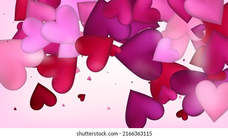 Flying Hearts Vector Confetti. Valentines Day Wedding Pattern. Beautiful Pink Frame Valentines Day Decoration with Falling Down Hearts Confetti. Luxury Gift, Birthday Card, Poster Background