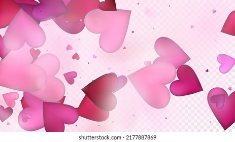 Flying Hearts Vector Confetti. Valentines Day Tender Pattern. Elegant Gift, Birthday Card, Poster Background Valentines Day Decoration with Falling Down Hearts Confetti. Beautiful Pink Scatter