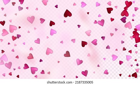 Flying Hearts Vector Confetti. Valentines Day Romantic Pattern. Elegant Gift, Birthday Card, Poster Background Valentines Day Decoration with Falling Down Hearts Confetti. Beautiful Pink Design