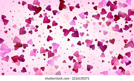 Flying Hearts Vector Confetti. Valentines Day Wedding Pattern. Rich VIP Gift, Birthday Card, Poster Background Valentines Day Decoration with Falling Down Hearts Confetti. Beautiful Pink Scatter
