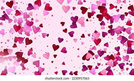 Flying Hearts Vector Confetti. Valentines Day Romantic Pattern. Modern Gift, Birthday Card, Poster Background Valentines Day Decoration with Falling Down Hearts Confetti. Beautiful Pink Border