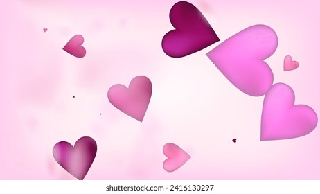 Flying Hearts Vector Confetti. Valentines Day Romantic Pattern. Beautiful Pink Frame Valentines Day Decoration with Falling Down Hearts Confetti. Trendy Gift, Birthday Card, Poster Background