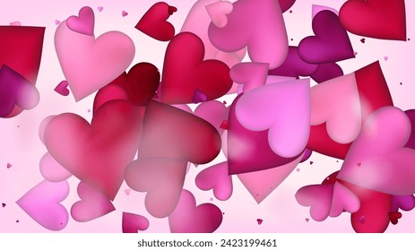 Flying Hearts Vector Confetti. Valentines Day Romantic Pattern. Trendy Gift, Birthday Card, Poster Background Valentines Day Decoration with Falling Down Hearts Confetti. Beautiful Pink Sparkles