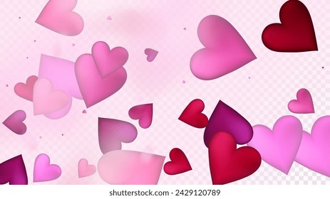 Flying Hearts Vector Confetti. Valentines Day Tender Pattern. Elegant Gift, Birthday Card, Poster Background Valentines Day Decoration with Falling Down Hearts Confetti. Beautiful Pink Frame