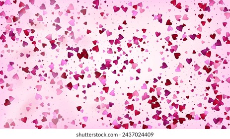 Flying Hearts Vector Confetti. Valentines Day Romantic Pattern. Rich VIP Gift, Birthday Card, Poster Background Valentines Day Decoration with Falling Down Hearts Confetti. Beautiful Pink Border