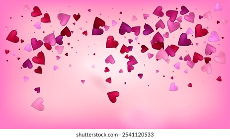 Flying Hearts Vector Confetti. Valentines Day Tender Pattern. Luxury Gift, Birthday Card, Poster Background Valentines Day Decoration with Falling Down Hearts Confetti. Beautiful Pink Border