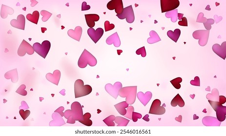 Flying Hearts Vector Confetti. Valentines Day Tender Pattern. Beautiful Pink Glitter Valentines Day Decoration with Falling Down Hearts Confetti. Elegant Gift, Birthday Card, Poster Background