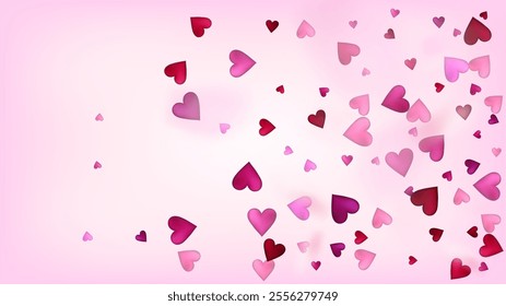 Flying Hearts Vector Confetti. Valentines Day Romantic Pattern. Beautiful Pink Border Valentines Day Decoration with Falling Down Hearts Confetti. Elegant Gift, Birthday Card, Poster Background