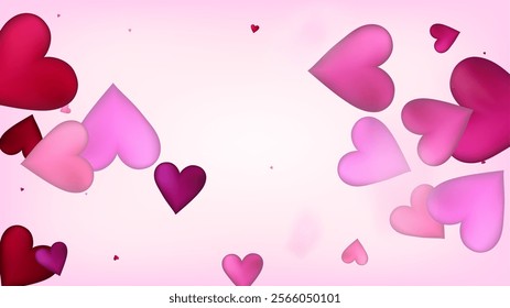 Flying Hearts Vector Confetti. Valentines Day Tender Pattern. Luxury Gift, Birthday Card, Poster Background Valentines Day Decoration with Falling Down Hearts Confetti. Beautiful Pink Glitter