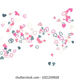 Flying hearts vector pattern. Background illustration with love symbols heart confetti flying for wedding invitation card, Valentine confetti banner. Pink grey romantic feelings relationships concept.