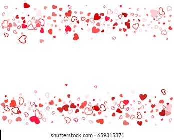 Flying hearts vector pattern. Background illustration with love symbols confetti for wedding invitation card, Valentine's day banner. Romantic feelings, relationships concept.