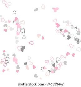 Flying hearts vector pattern. Background illustration with love symbols heart confetti flying for wedding invitation card, Valentine confetti banner. Pink grey romantic feelings relationships concept.