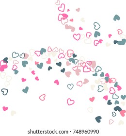 Flying hearts vector pattern. Background illustration with love symbols heart confetti flying for wedding invitation card, Valentine confetti banner. Pink grey romantic feelings relationships concept.