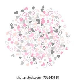 Flying hearts vector pattern. Background illustration with love symbols heart confetti flying for wedding invitation card, Valentine confetti banner. Pink grey romantic feelings relationships concept.