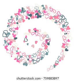 Flying hearts vector pattern. Background illustration with love symbols heart confetti flying for wedding invitation card, Valentine confetti banner. Pink grey romantic feelings relationships concept.