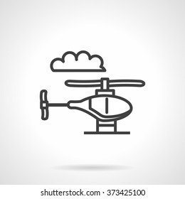 Flying helicopter and cloud. Remote controlled vehicles. Smart toy. Vector icon simple black line style. Single design element for website, business.