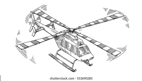 Flying the helicopter, hand drawing vector illustration
