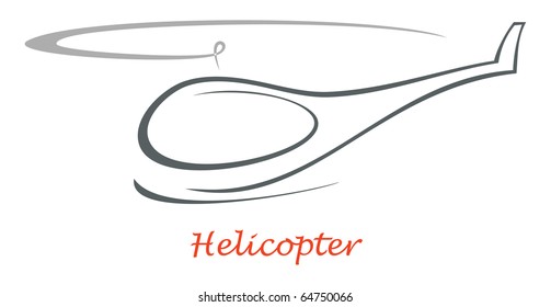 Flying helicopter - isolated vector outline on white background. Design element, icon, sign.