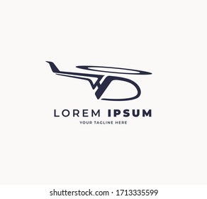 flying helicopter logo template. initial letter H helicopter design logo vector