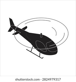 Flying helicopter silhouette with spinning rotor blades, helicopter