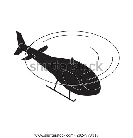 Flying helicopter silhouette with spinning rotor blades, helicopter