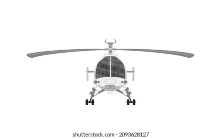 Flying helicopter with working propeller, isolated on white