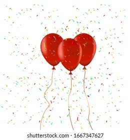 Flying helium balloons. Celebration, festival background, greeting banner, card, poster. Stock vector illustration on isolated white background.