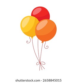 Globo de helio volador, colección. Globos de color, brillantes y transparentes. Rojo, amarillo, naranja. Ilustración vectorial