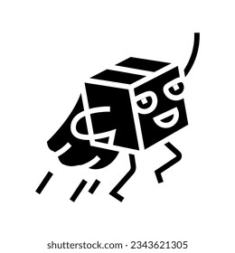 flying hero cardboard box character glyph icon vector. flying hero cardboard box character sign. isolated symbol illustration