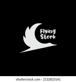 flying heron or stork logo. stork silhouette logo with crescent shape