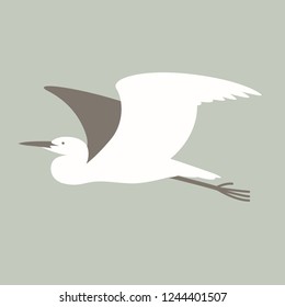 flying  heron ,vector illustration, profile view ,flat