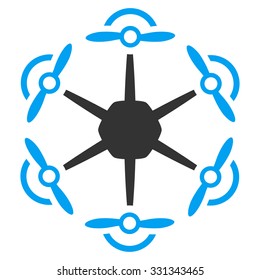 Flying Hexacopter vector icon. Style is flat symbol, rounded angles, white background.