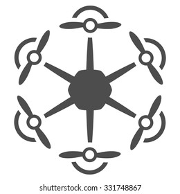 Flying Hexacopter vector icon. Style is flat symbol, gray color, rounded angles, white background.