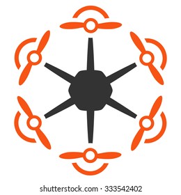 Flying Hexacopter vector icon. Style is bicolor flat symbol, orange and gray colors, rounded angles, white background.