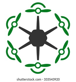 Flying Hexacopter vector icon. Style is bicolor flat symbol, green and gray colors, rounded angles, white background.
