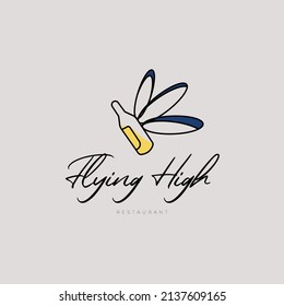 Flying high logo design inspiration. Minimalist line art restaurant or bar logo template. Vector Illustration