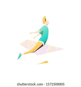 Flying High Man Flat Illustration Style