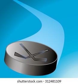 flying hockey puck with a loop on a blue background