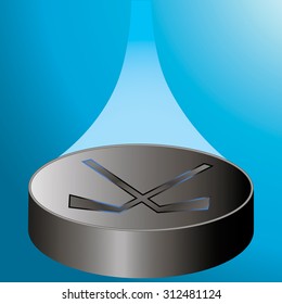 flying hockey puck with a loop on a blue background