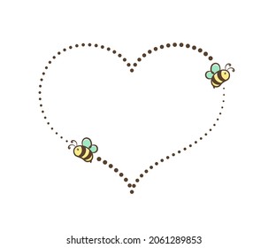 Flying honey bee heart frame vector clipart design