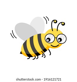 Flying honey bee icon isolated on white background. Vector illustration cute cartoon character. Design for card, pattern, web, flyer