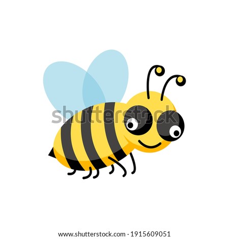 Flying honey bee icon with isolated on white background. Vector illustration cute cartoon character. Design for card, pattern, web, flyer