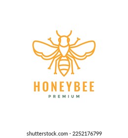 flying honey bee insect wings sting line minimal logo design vector icon illustration template