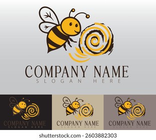 Flying honey bee logo illustration concept.
