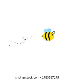 Flying Honey Bee On White Background. (Buzz Illustration, Vector, Image)